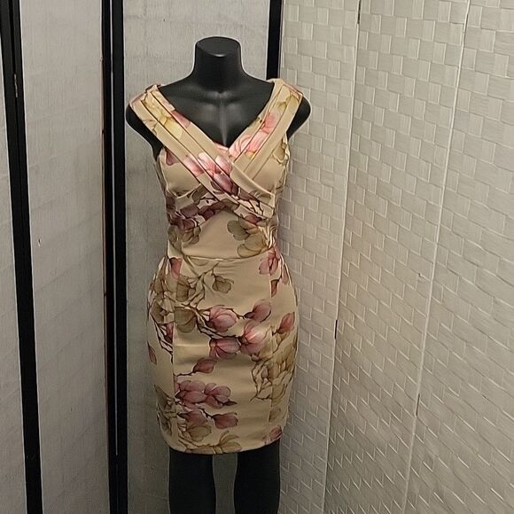 BRAND NEW ALEXA B NITES SLEEVELESS CRISSCROSS V-NECK DESIGN FLORAL SHEATH DRESS - Picture 9 of 12